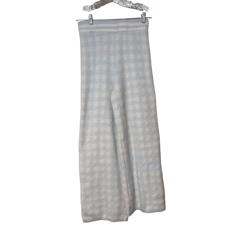Happily Grey Knit Lounge Pants Womens Medium Blue White Gingham Boucle Polyester